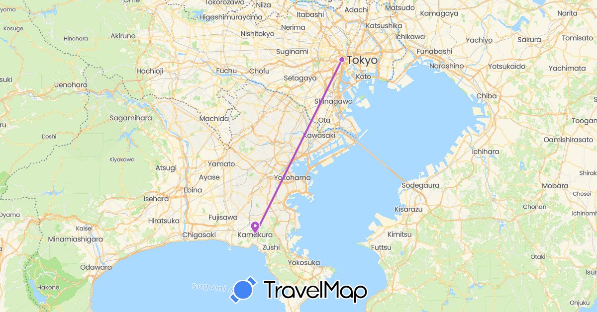 TravelMap itinerary: driving, train in Japan (Asia)